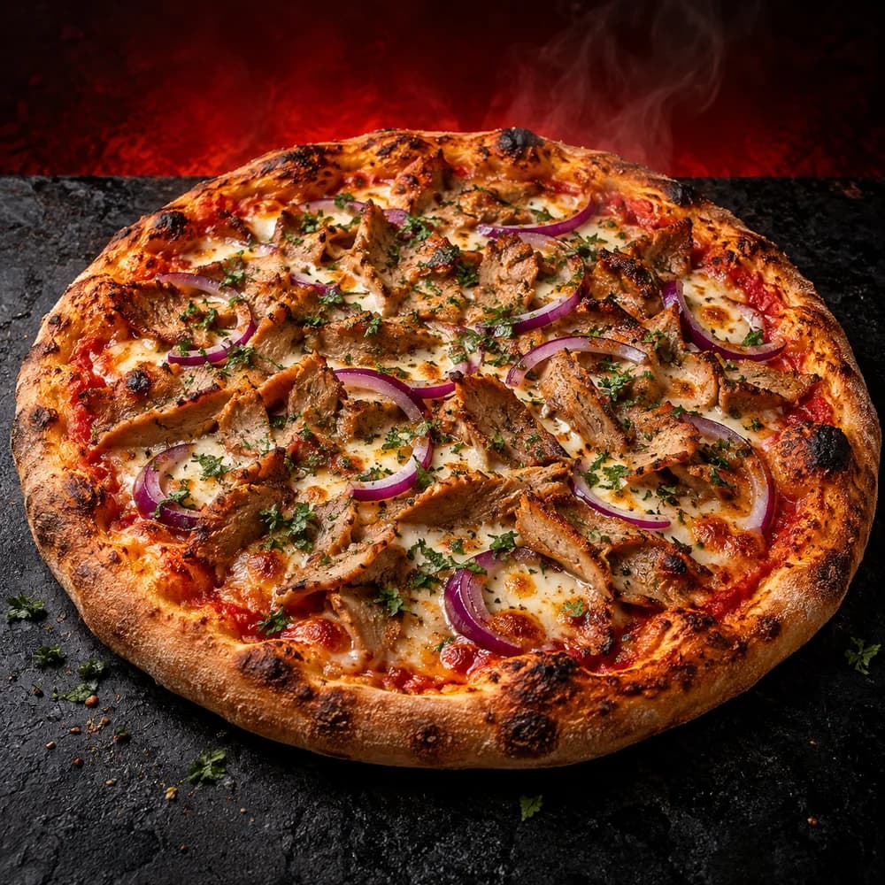 Popular Kebab Pizza food spread